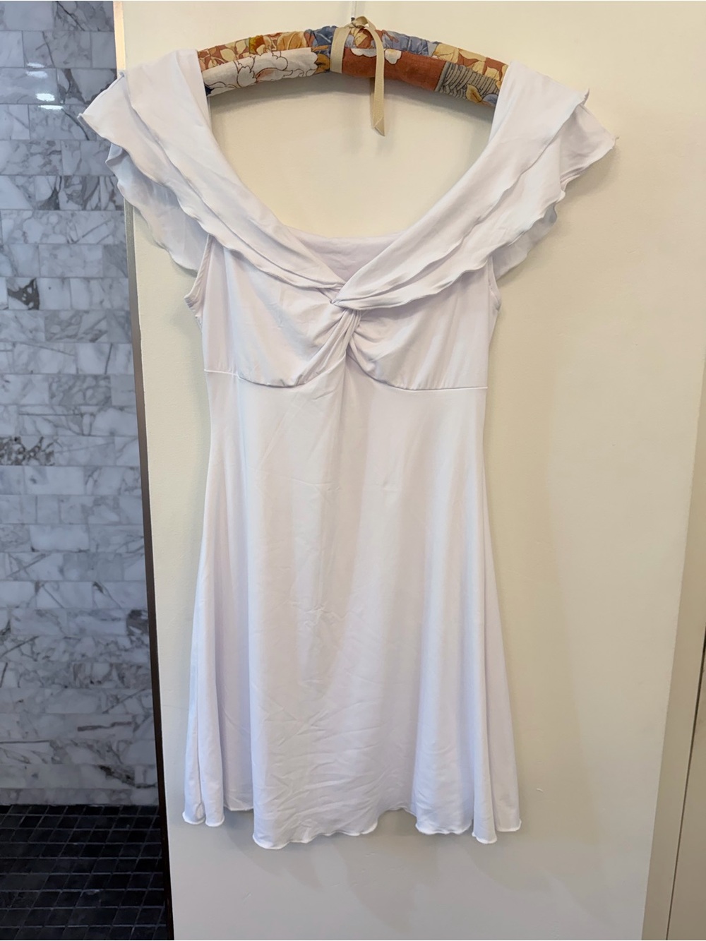 White Off-Shoulder Twist Front Women's Mini Dress